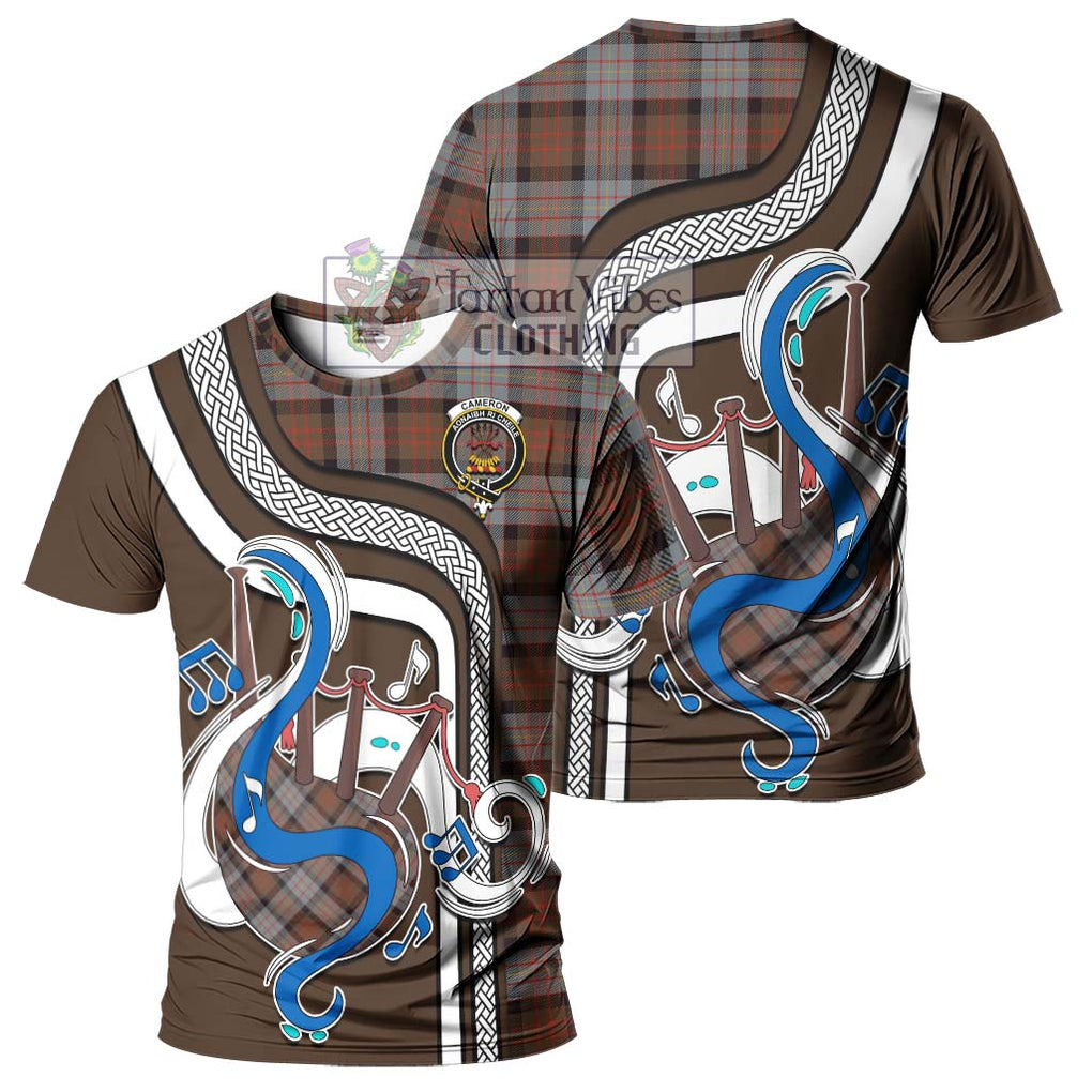 Cameron of Erracht Weathered Tartan T-Shirt with Epic Bagpipe Style - Tartanvibesclothing Shop