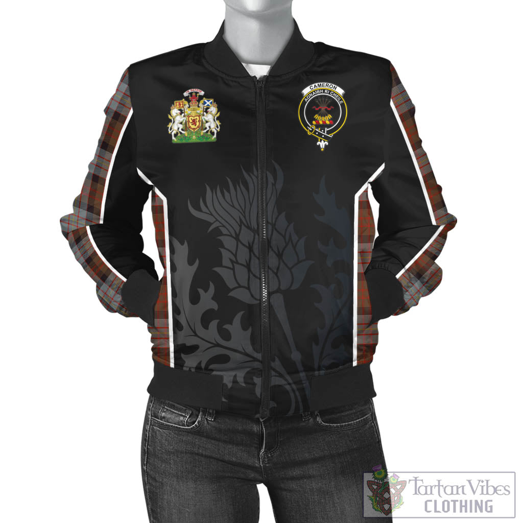 Tartan Vibes Clothing Cameron of Erracht Weathered Tartan Bomber Jacket with Family Crest and Scottish Thistle Vibes Sport Style