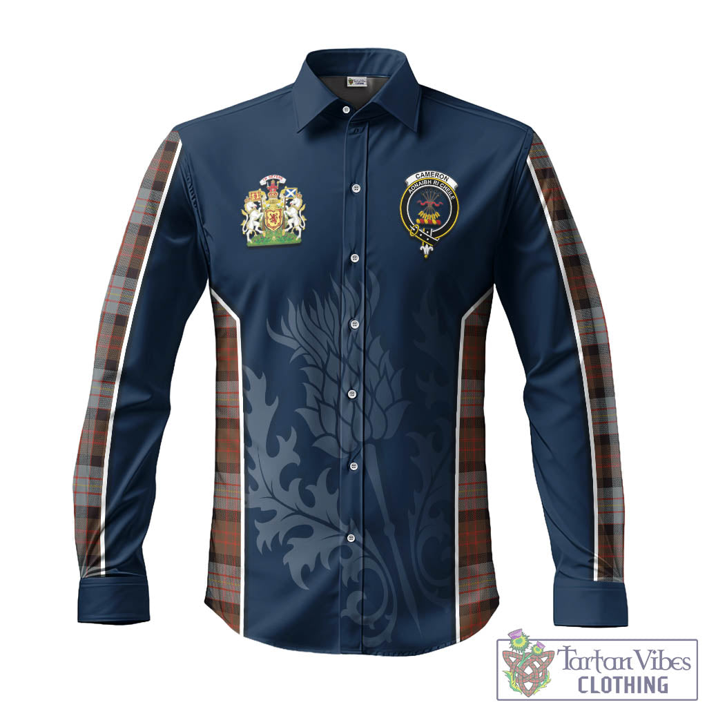 Tartan Vibes Clothing Cameron of Erracht Weathered Tartan Long Sleeve Button Up Shirt with Family Crest and Scottish Thistle Vibes Sport Style