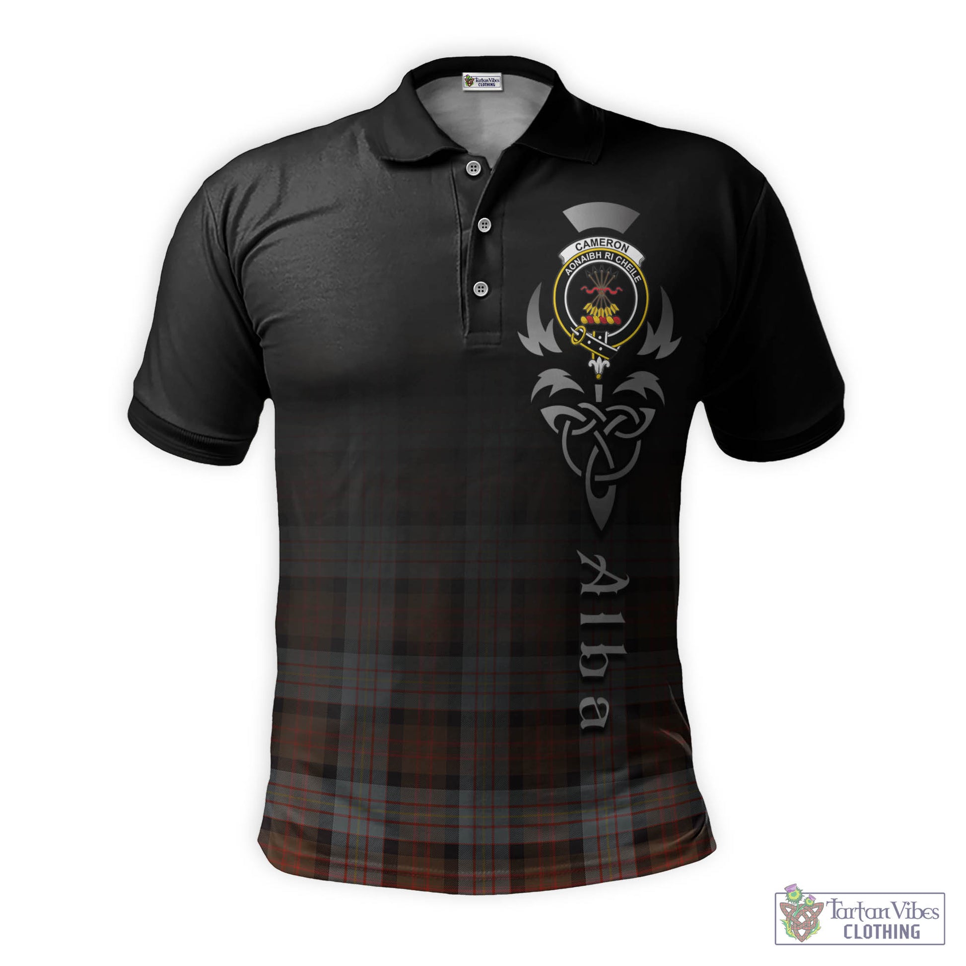 Tartan Vibes Clothing Cameron of Erracht Weathered Tartan Polo Shirt Featuring Alba Gu Brath Family Crest Celtic Inspired