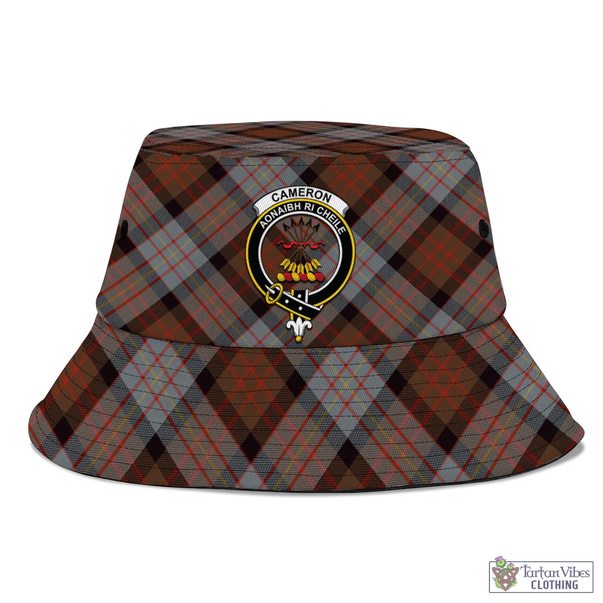 Tartan Vibes Clothing Cameron of Erracht Weathered Tartan Bucket Hat with Family Crest