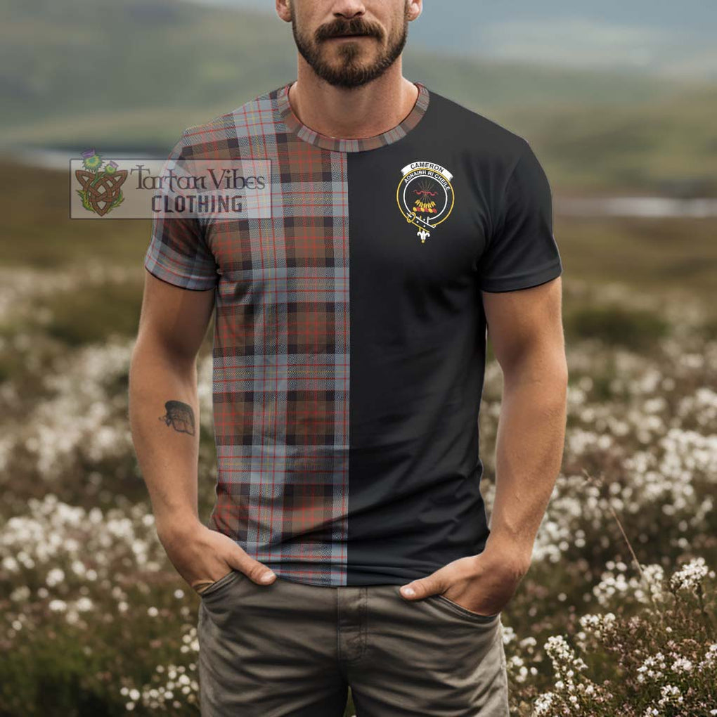 Cameron of Erracht Weathered Tartan T-Shirt with Family Crest and Half Of Me Style - Tartanvibesclothing Shop