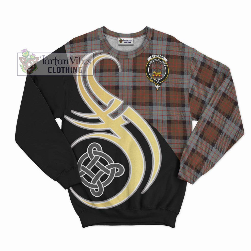 Cameron of Erracht Weathered Tartan Sweatshirt with Family Crest and Celtic Symbol Style - Tartan Vibes Clothing