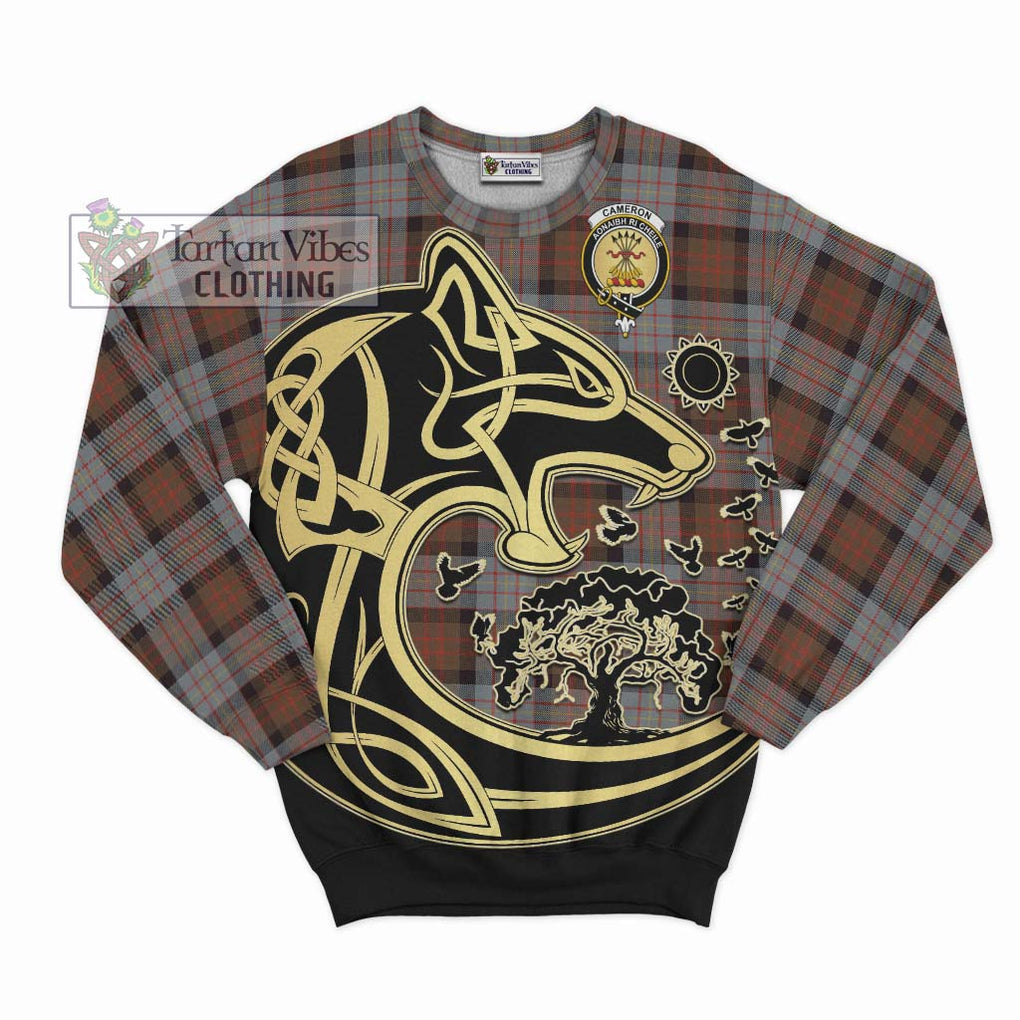 Cameron of Erracht Weathered Tartan Sweatshirt with Family Crest Celtic Wolf Style - Tartan Vibes Clothing