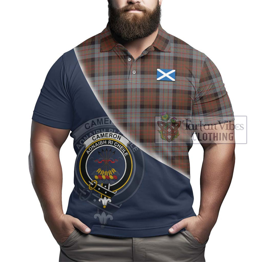 Cameron of Erracht Weathered Tartan Polo Shirt with Personalised National Flag and Family Crest Half Style - Tartanvibesclothing Shop