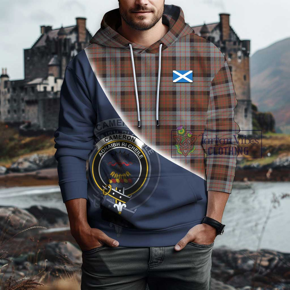 Cameron of Erracht Weathered Tartan Hoodie with Personalised National Flag and Family Crest Half Style - Tartanvibesclothing Shop