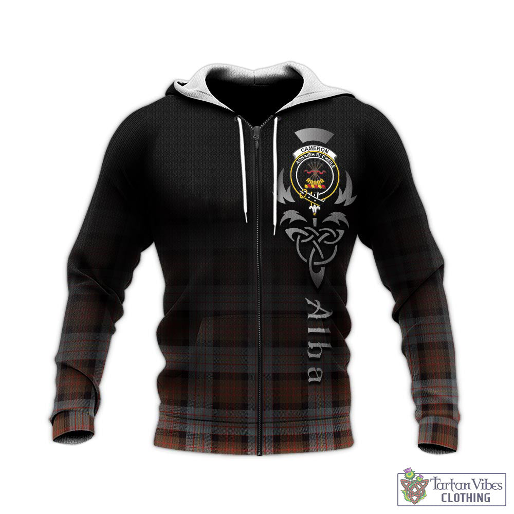 Tartan Vibes Clothing Cameron of Erracht Weathered Tartan Knitted Hoodie Featuring Alba Gu Brath Family Crest Celtic Inspired