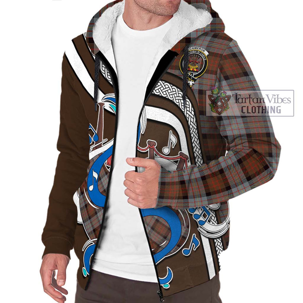 Cameron of Erracht Weathered Tartan Sherpa Hoodie with Epic Bagpipe Style Unisex - Tartanvibesclothing Shop