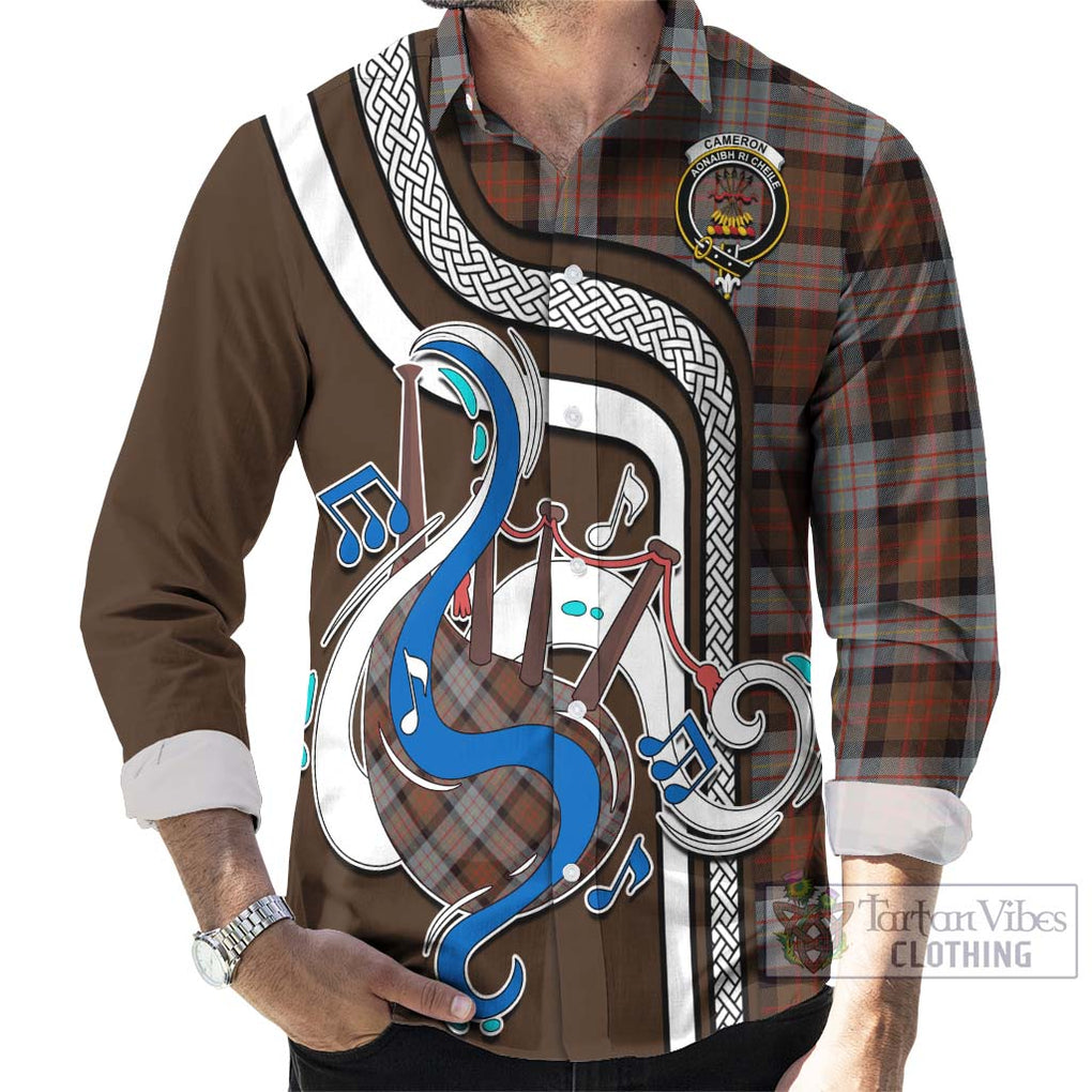 Cameron of Erracht Weathered Tartan Long Sleeve Button Shirt with Epic Bagpipe Style - Tartanvibesclothing Shop