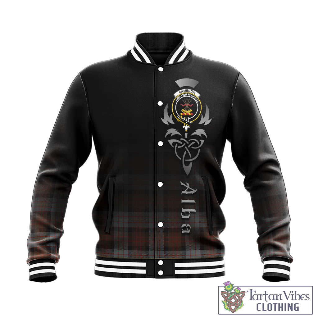 Tartan Vibes Clothing Cameron of Erracht Weathered Tartan Baseball Jacket Featuring Alba Gu Brath Family Crest Celtic Inspired