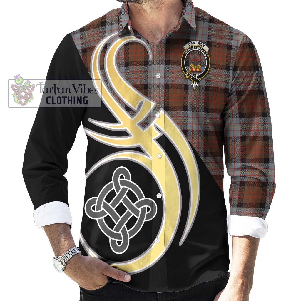 Cameron of Erracht Weathered Tartan Long Sleeve Button Shirt with Family Crest and Celtic Symbol Style - Tartan Vibes Clothing