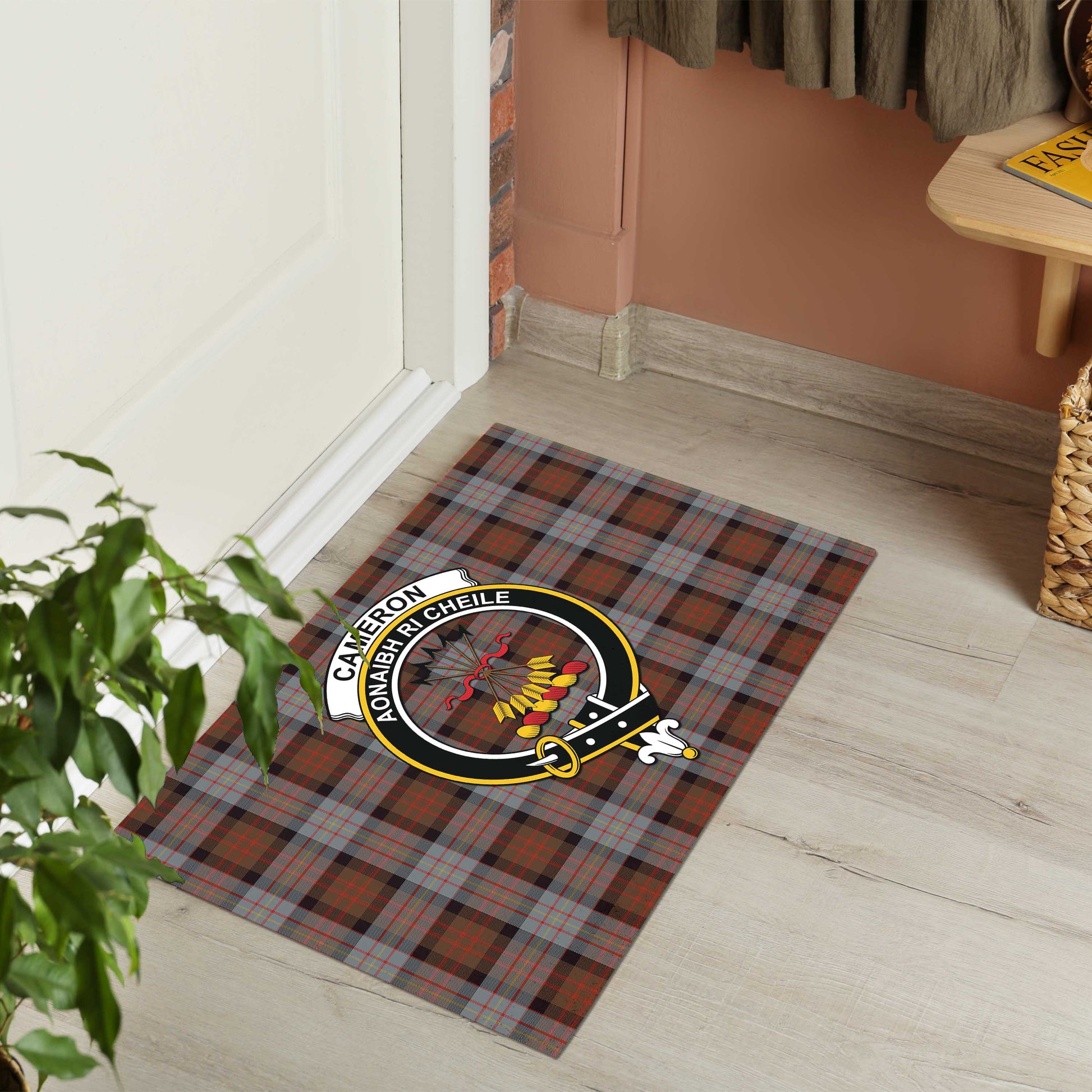 Cameron of Erracht Weathered Tartan Door Mat with Family Crest - Tartanvibesclothing