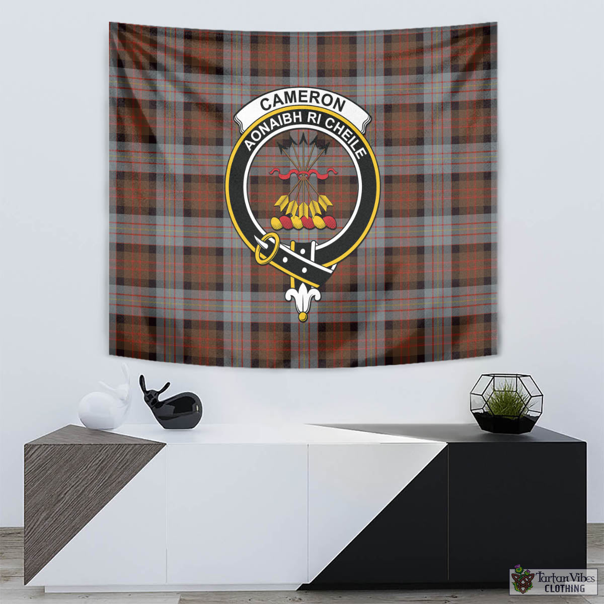 Tartan Vibes Clothing Cameron of Erracht Weathered Tartan Tapestry Wall Hanging and Home Decor for Room with Family Crest