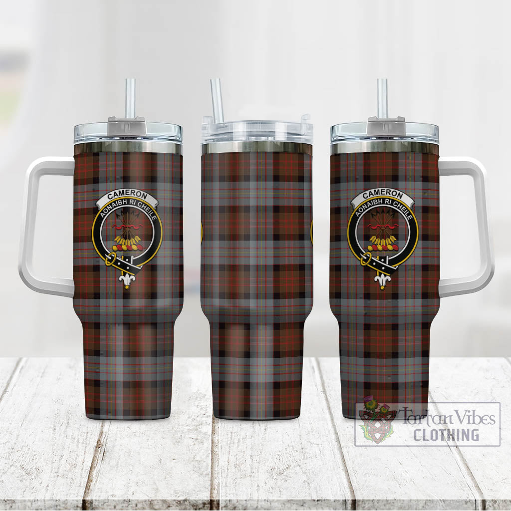 Tartan Vibes Clothing Cameron of Erracht Weathered Tartan and Family Crest Tumbler with Handle