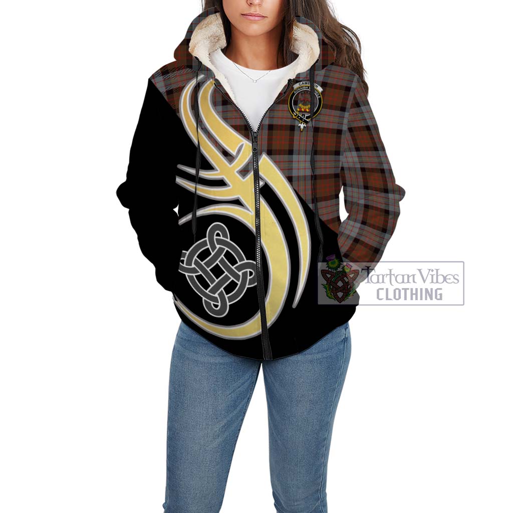 Cameron of Erracht Weathered Tartan Sherpa Hoodie with Family Crest and Celtic Symbol Style Unisex - Tartan Vibes Clothing