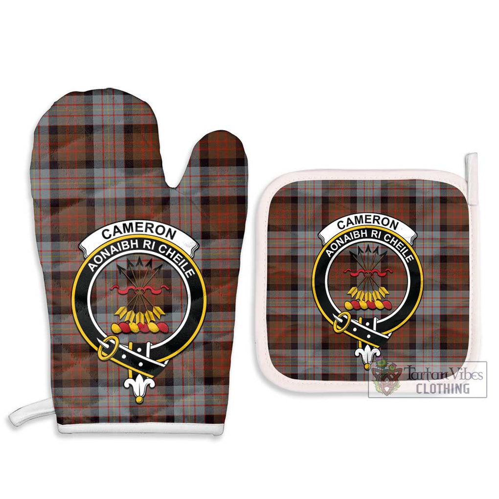 Cameron of Erracht Weathered Tartan Combo Oven Mitt & Pot-Holder with Family Crest Combo 1 Oven Mitt & 2 Pot-Holder White - Tartan Vibes Clothing