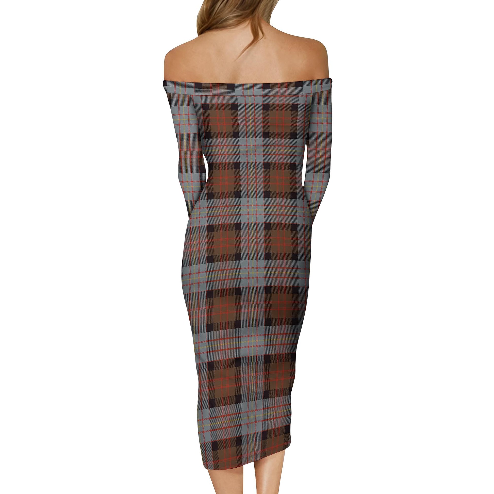 Cameron of Erracht Weathered Tartan Off Shoulder Lady Dress - Tartanvibesclothing