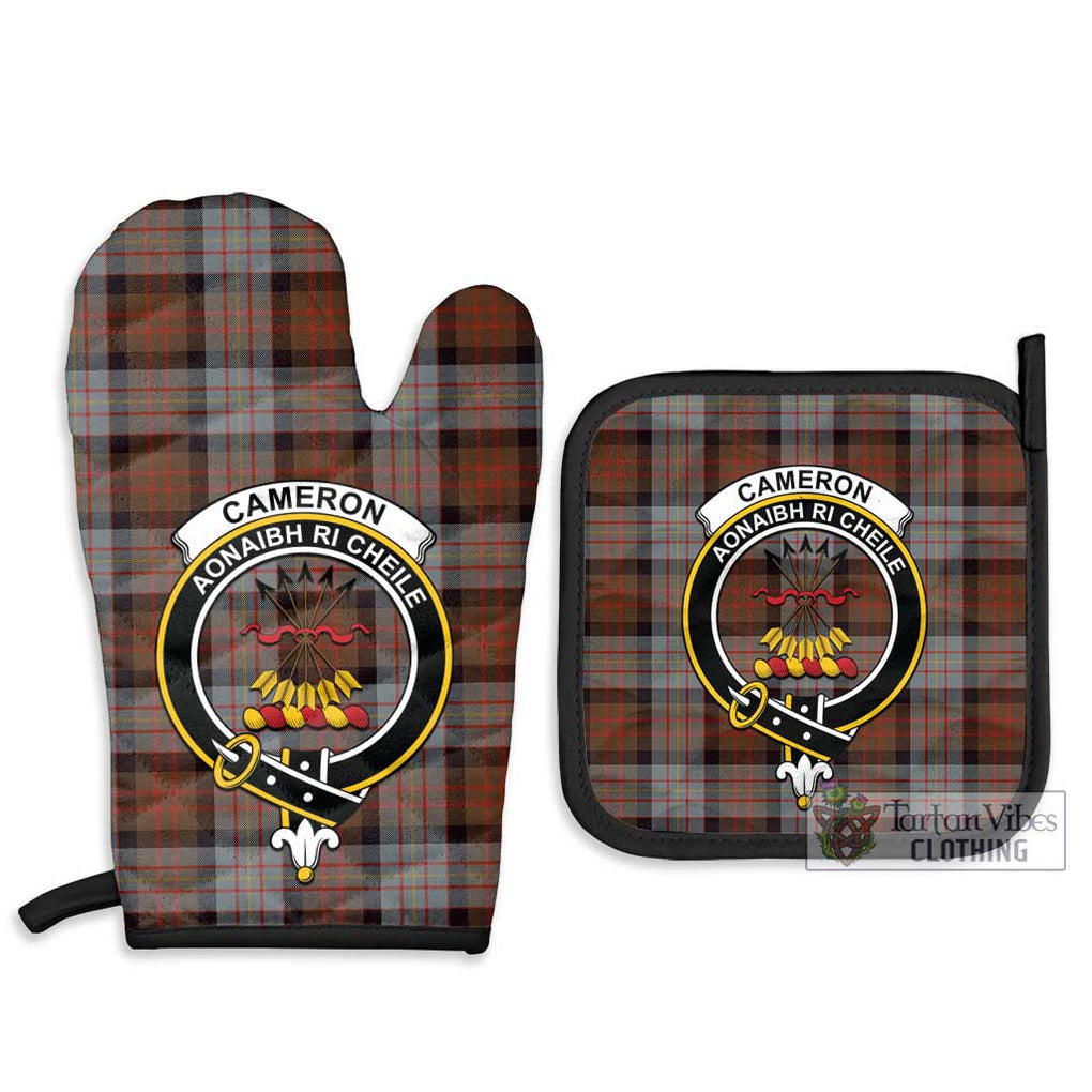 Cameron of Erracht Weathered Tartan Combo Oven Mitt & Pot-Holder with Family Crest Combo 1 Oven Mitt & 2 Pot-Holder Black - Tartan Vibes Clothing