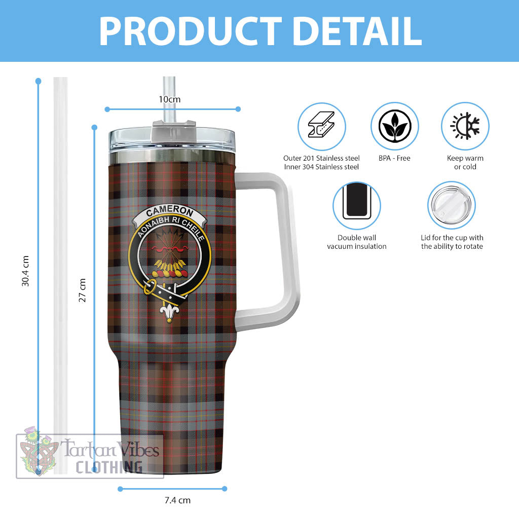 Tartan Vibes Clothing Cameron of Erracht Weathered Tartan and Family Crest Tumbler with Handle