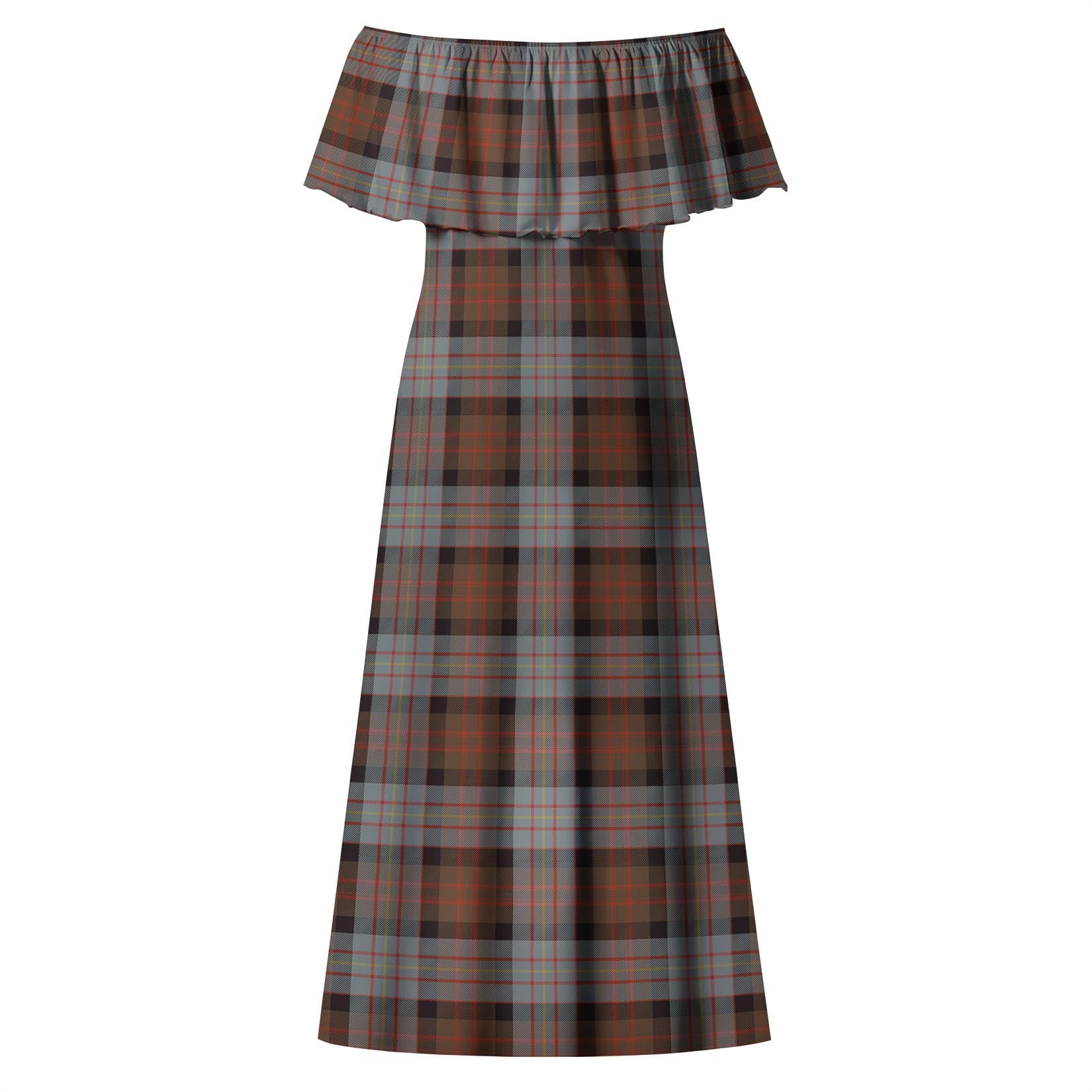 Cameron of Erracht Weathered Tartan Off Shoulder Long Dress - Tartanvibesclothing