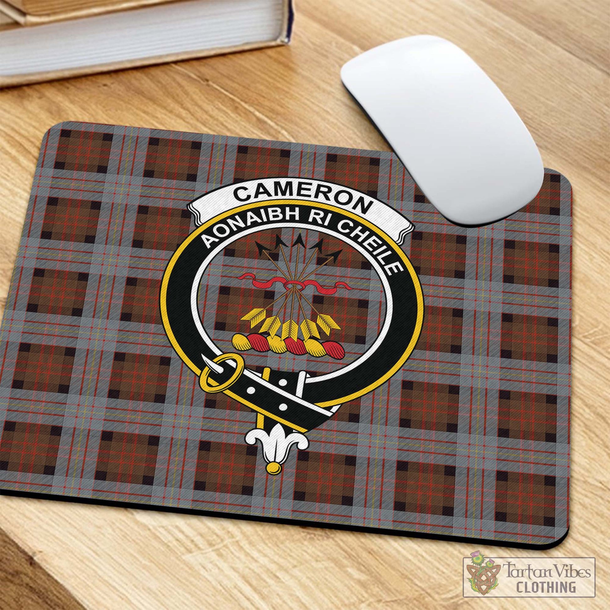 Tartan Vibes Clothing Cameron of Erracht Weathered Tartan Mouse Pad with Family Crest