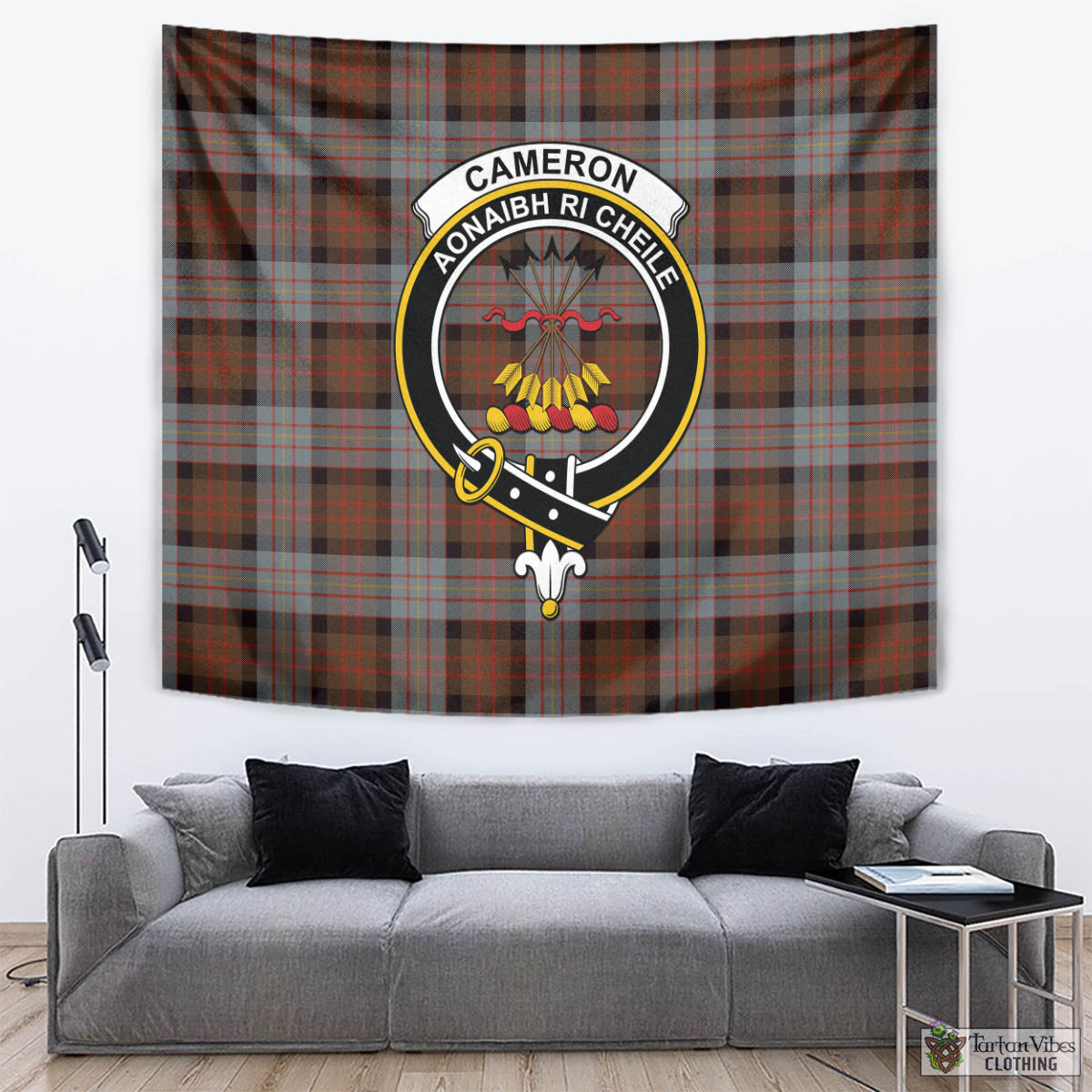 Tartan Vibes Clothing Cameron of Erracht Weathered Tartan Tapestry Wall Hanging and Home Decor for Room with Family Crest