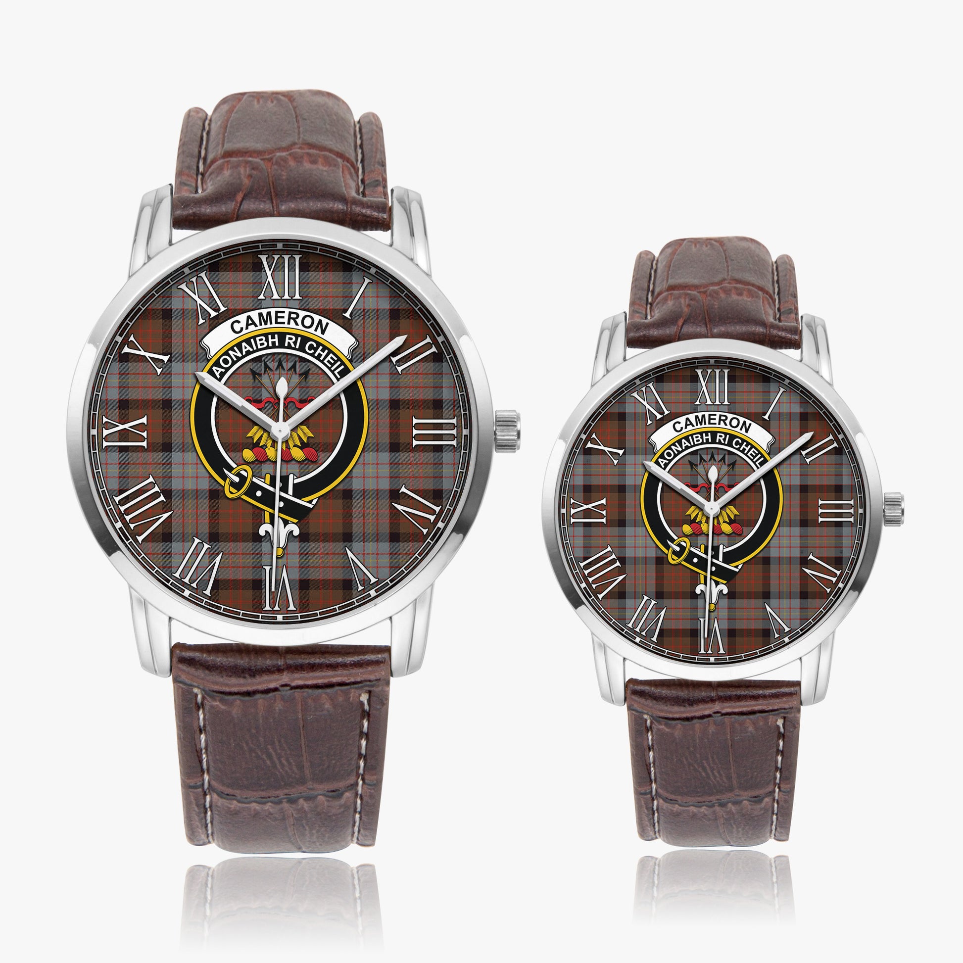 Cameron of Erracht Weathered Tartan Family Crest Leather Strap Quartz Watch - Tartanvibesclothing