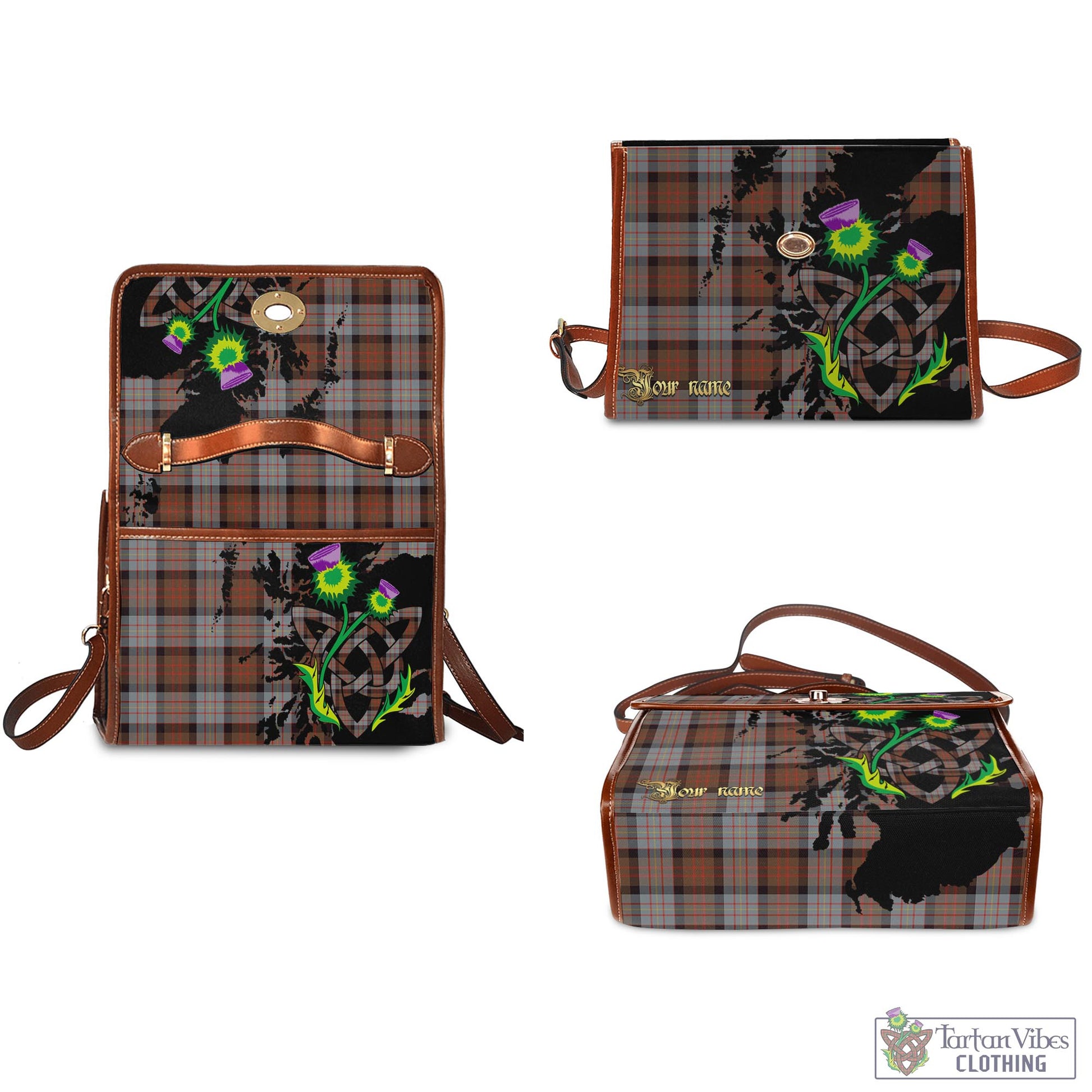 Tartan Vibes Clothing Cameron of Erracht Weathered Tartan Waterproof Canvas Bag with Scotland Map and Thistle Celtic Accents