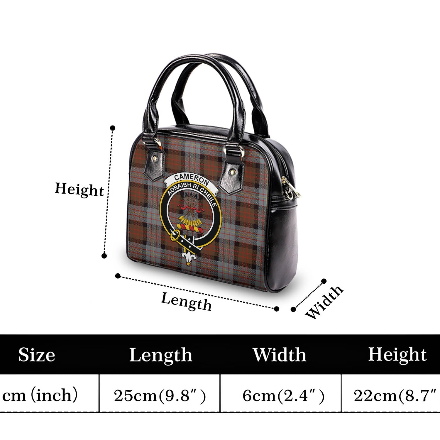 Cameron of Erracht Weathered Tartan Shoulder Handbags with Family Crest - Tartanvibesclothing