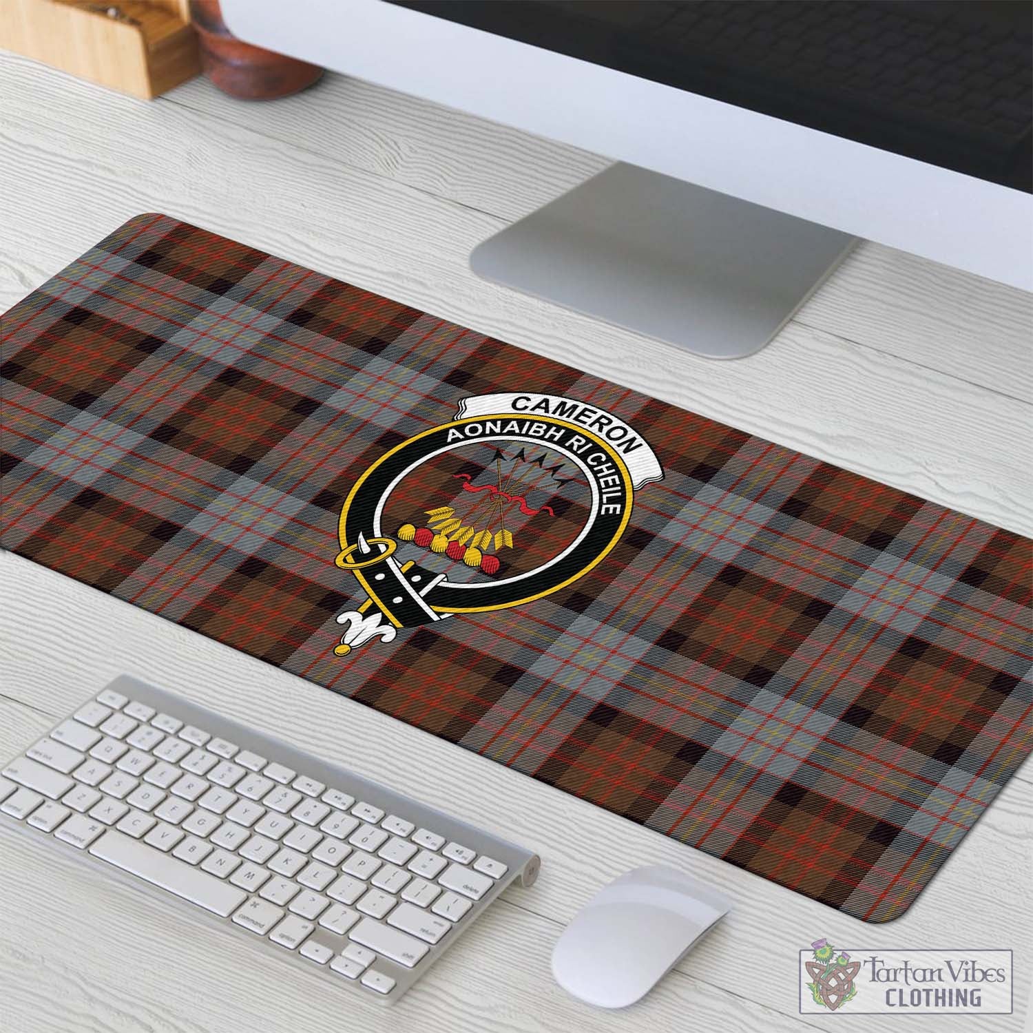 Tartan Vibes Clothing Cameron of Erracht Weathered Tartan Mouse Pad with Family Crest