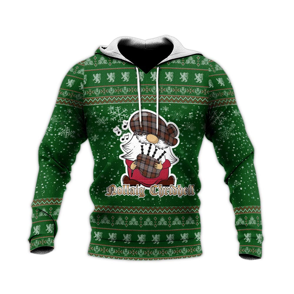 Cameron of Erracht Weathered Clan Christmas Knitted Hoodie with Funny Gnome Playing Bagpipes - Tartanvibesclothing