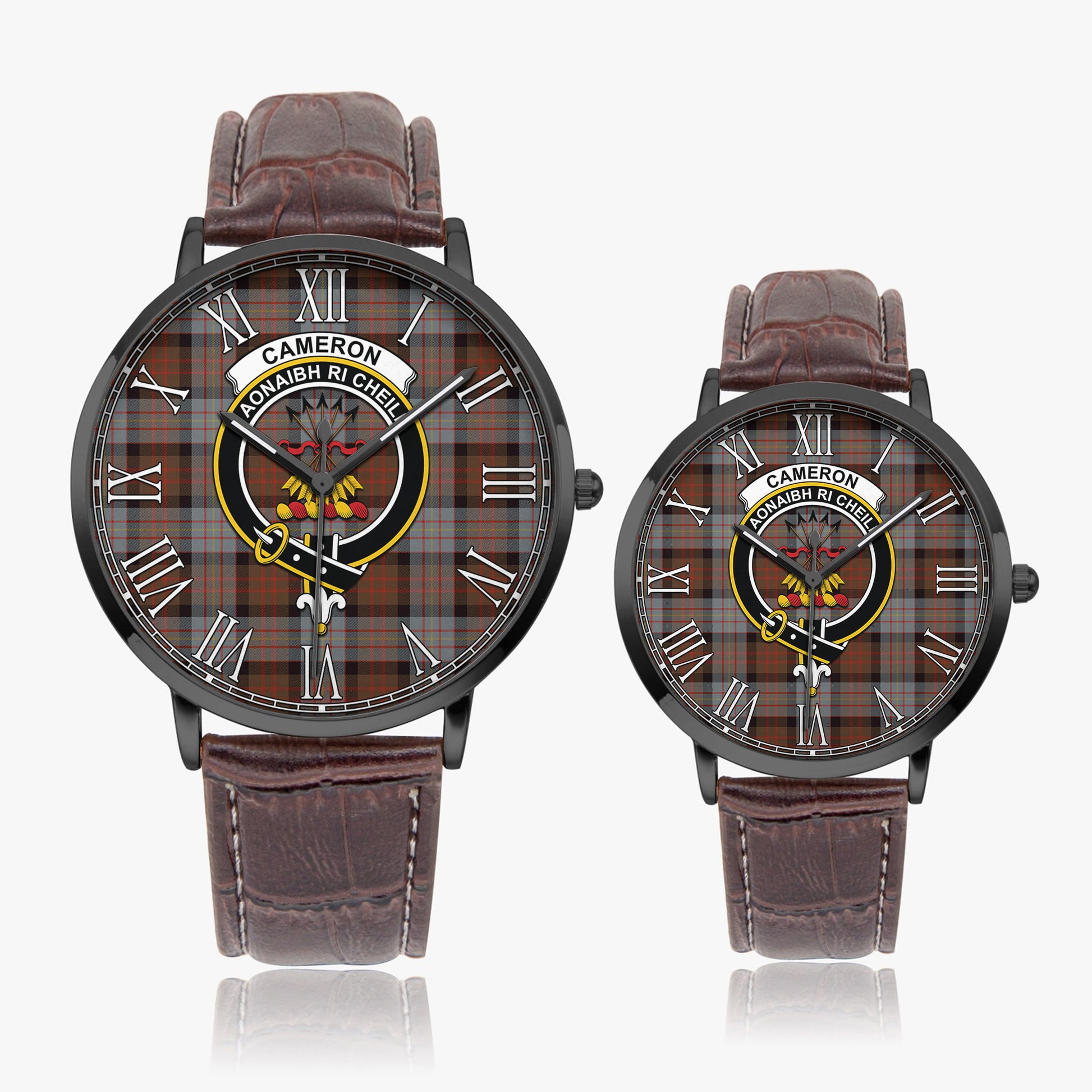 Cameron of Erracht Weathered Tartan Family Crest Leather Strap Quartz Watch - Tartanvibesclothing