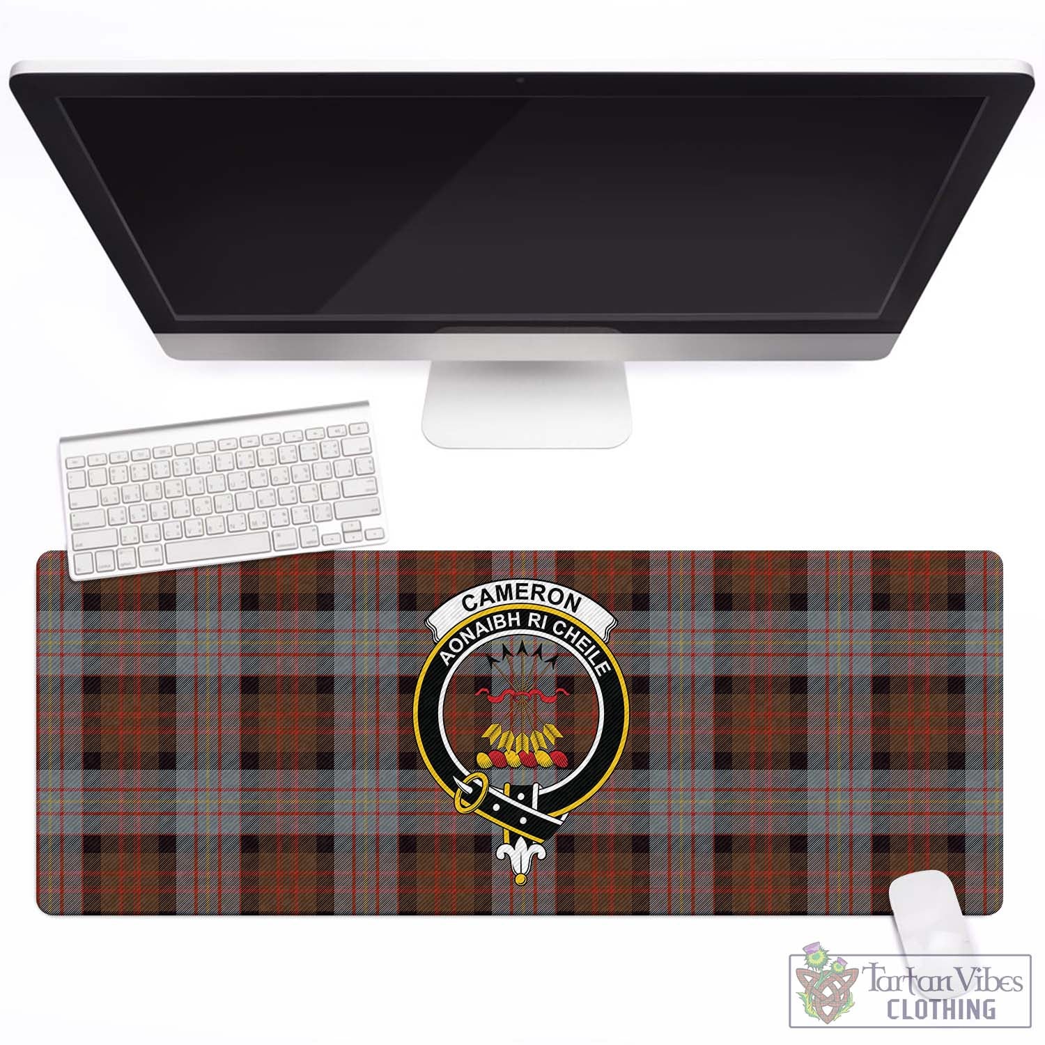 Tartan Vibes Clothing Cameron of Erracht Weathered Tartan Mouse Pad with Family Crest