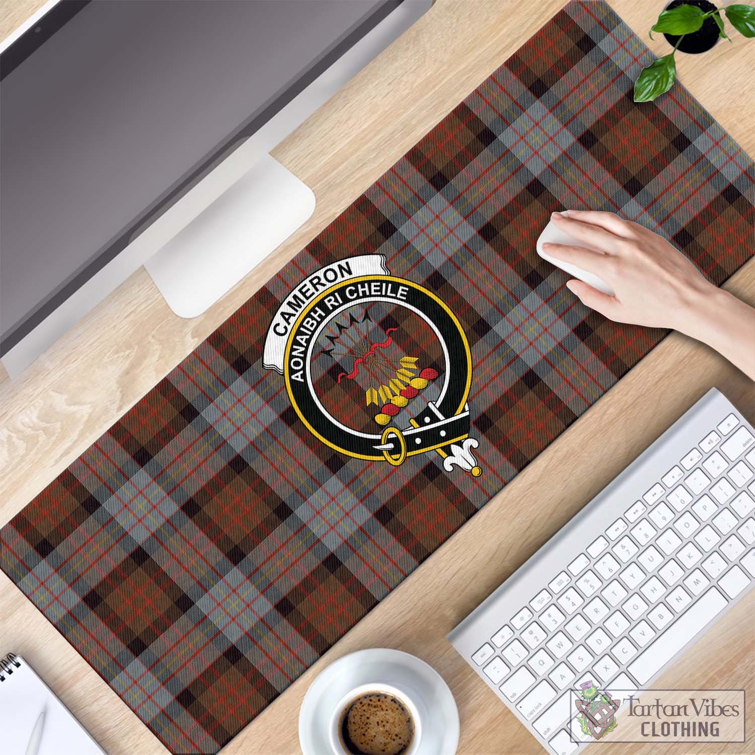 Tartan Vibes Clothing Cameron of Erracht Weathered Tartan Mouse Pad with Family Crest