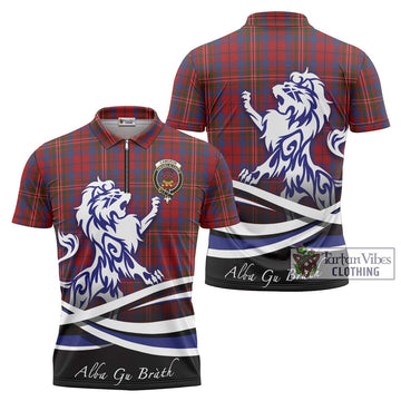 Cameron of Locheil Tartan Zipper Polo Shirt with Alba Gu Brath Regal Lion Emblem