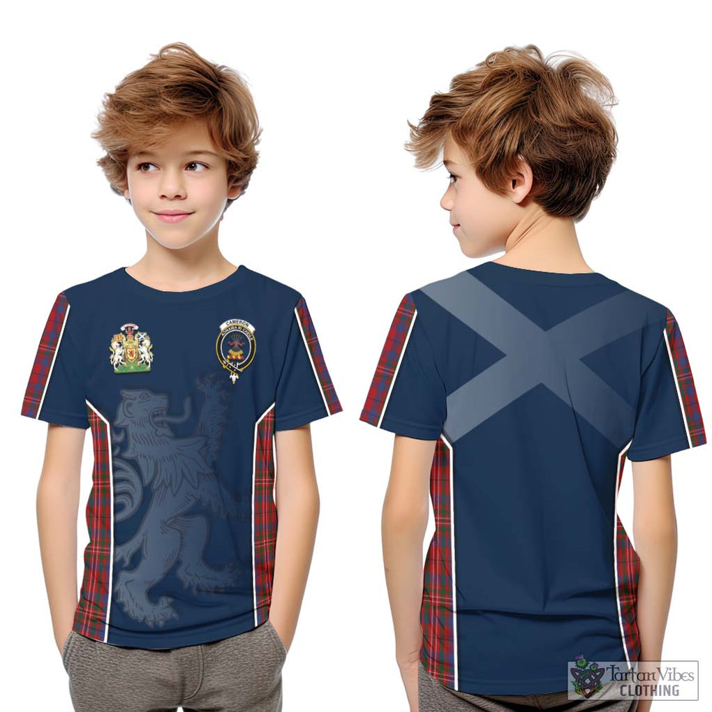 Cameron of Locheil Tartan Kid T-Shirt with Family Crest and Lion Rampant Vibes Sport Style Youth XL Size14 - Tartan Vibes Clothing