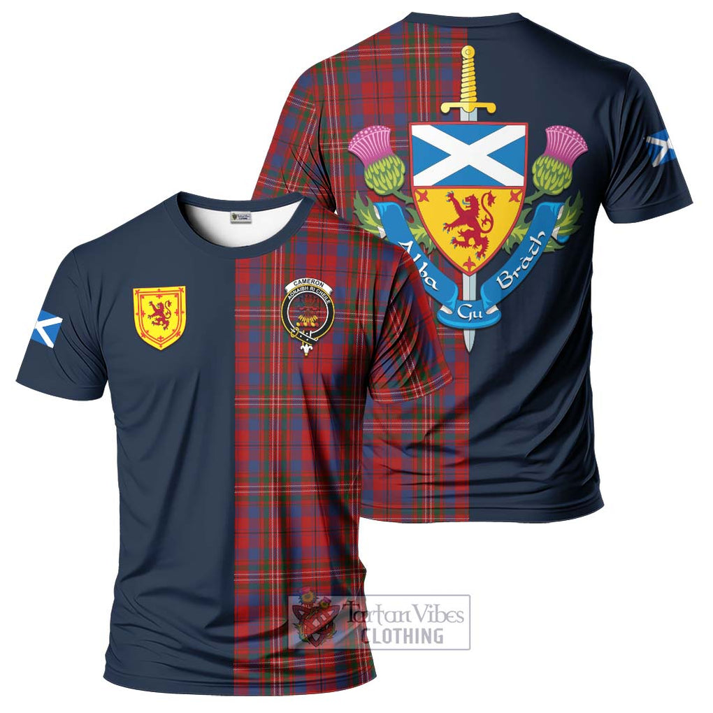 Tartan Vibes Clothing Cameron of Locheil Tartan T-Shirt Alba with Scottish Lion Royal Arm Half Style