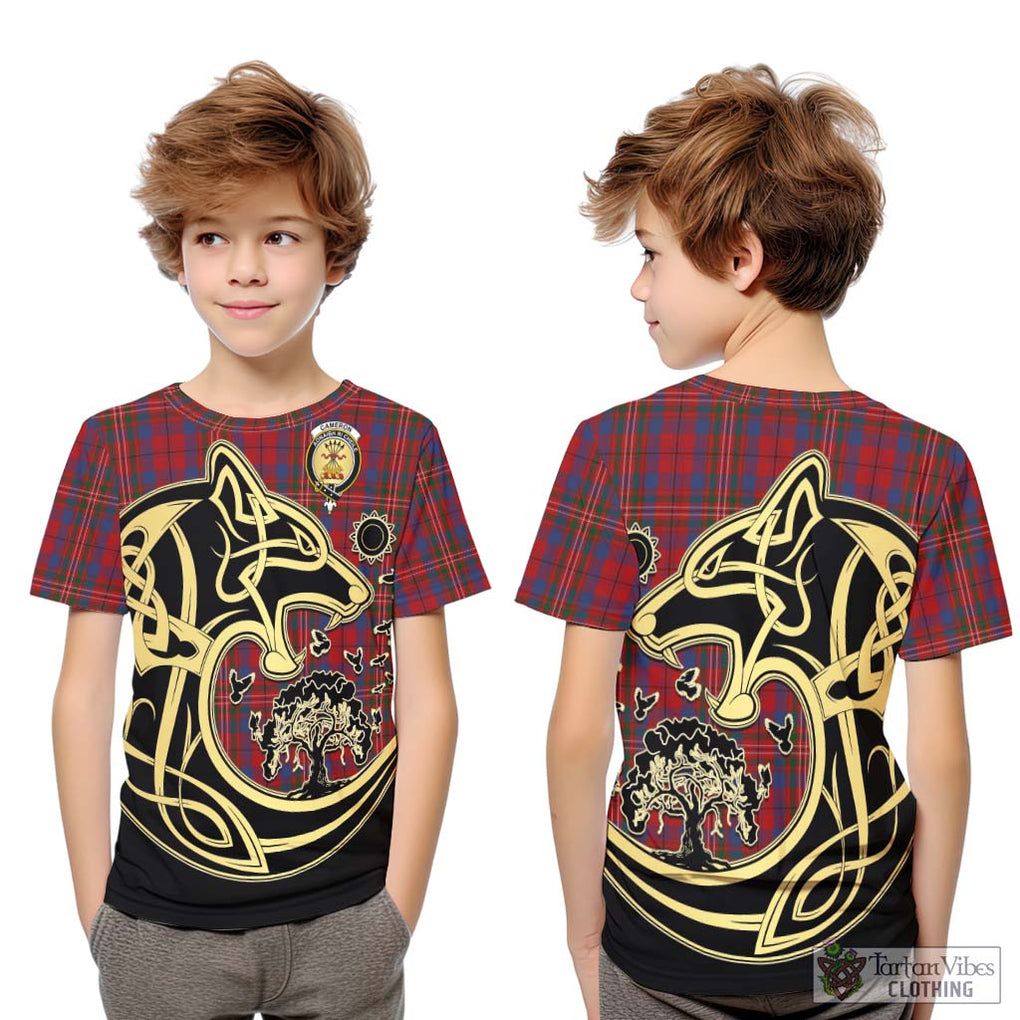 Cameron of Locheil Tartan Kid T-Shirt with Family Crest Celtic Wolf Style Youth XL Size14 - Tartan Vibes Clothing