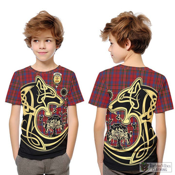 Cameron of Locheil Tartan Kid T-Shirt with Family Crest Celtic Wolf Style