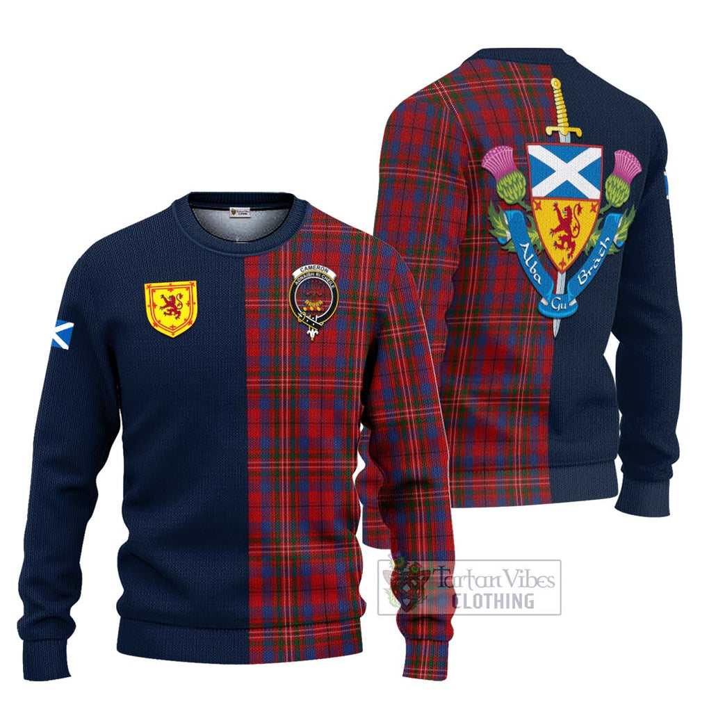 Tartan Vibes Clothing Cameron of Locheil Tartan Knitted Sweater with Scottish Lion Royal Arm Half Style