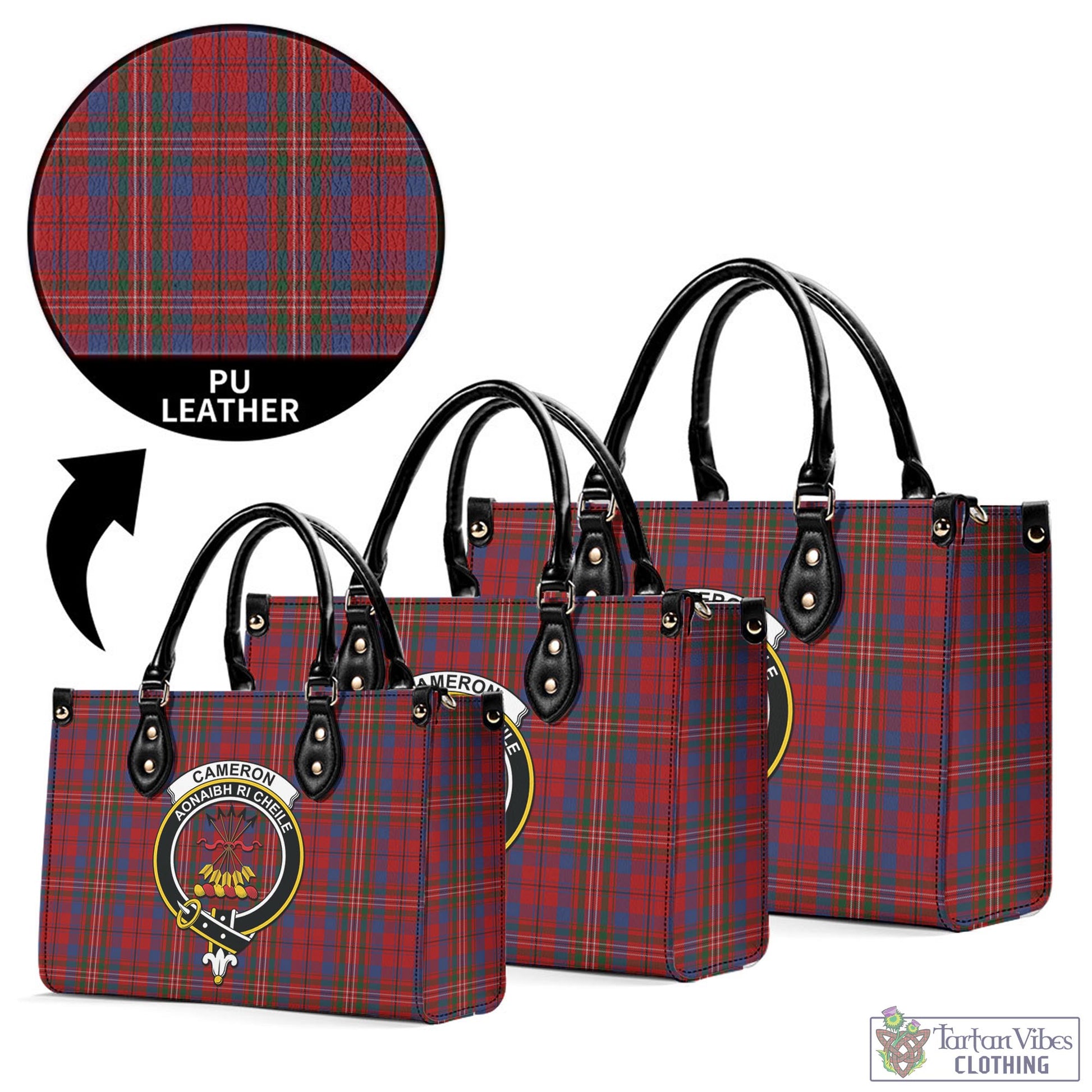 Tartan Vibes Clothing Cameron of Locheil Tartan Luxury Leather Handbags with Family Crest