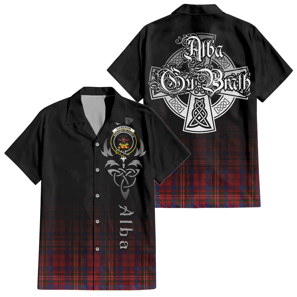 Tartan Vibes Clothing Cameron of Locheil Tartan Short Sleeve Button Up Featuring Alba Gu Brath Family Crest Celtic Inspired