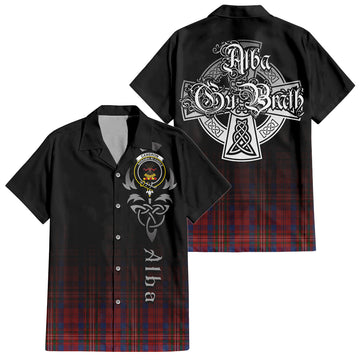 Cameron of Locheil Tartan Short Sleeve Button Up Shirt Featuring Alba Gu Brath Family Crest Celtic Inspired