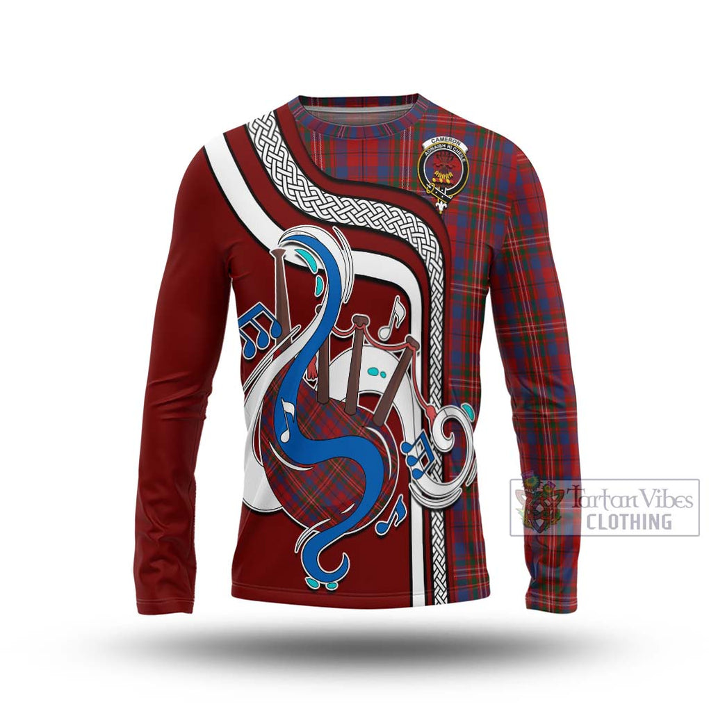 Tartan Vibes Clothing Cameron of Locheil Tartan Long Sleeve T-Shirt with Epic Bagpipe Style