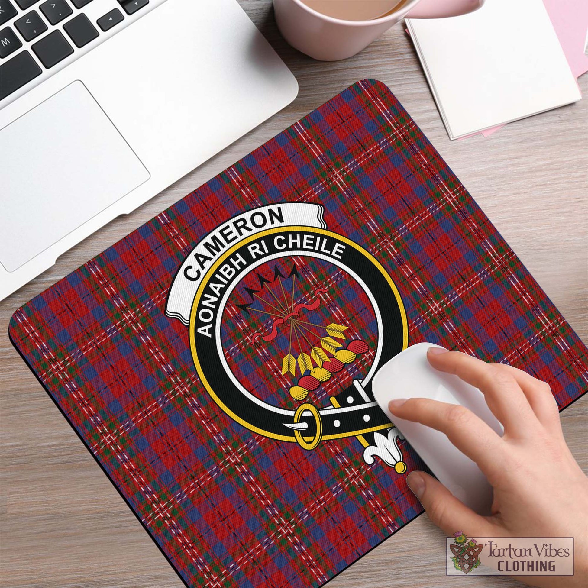 Tartan Vibes Clothing Cameron of Locheil Tartan Mouse Pad with Family Crest