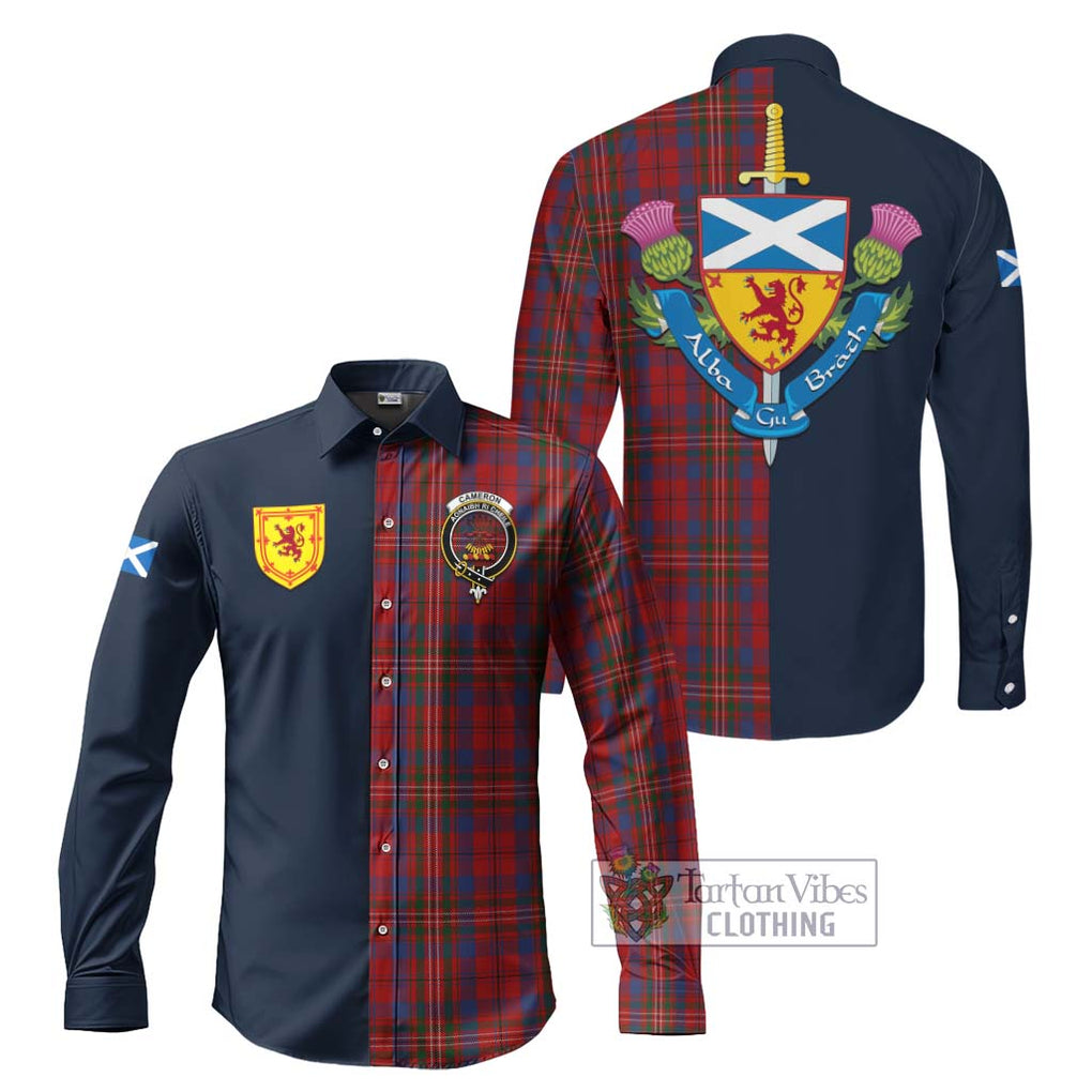 Tartan Vibes Clothing Cameron of Locheil Tartan Long Sleeve Button Shirt with Scottish Lion Royal Arm Half Style