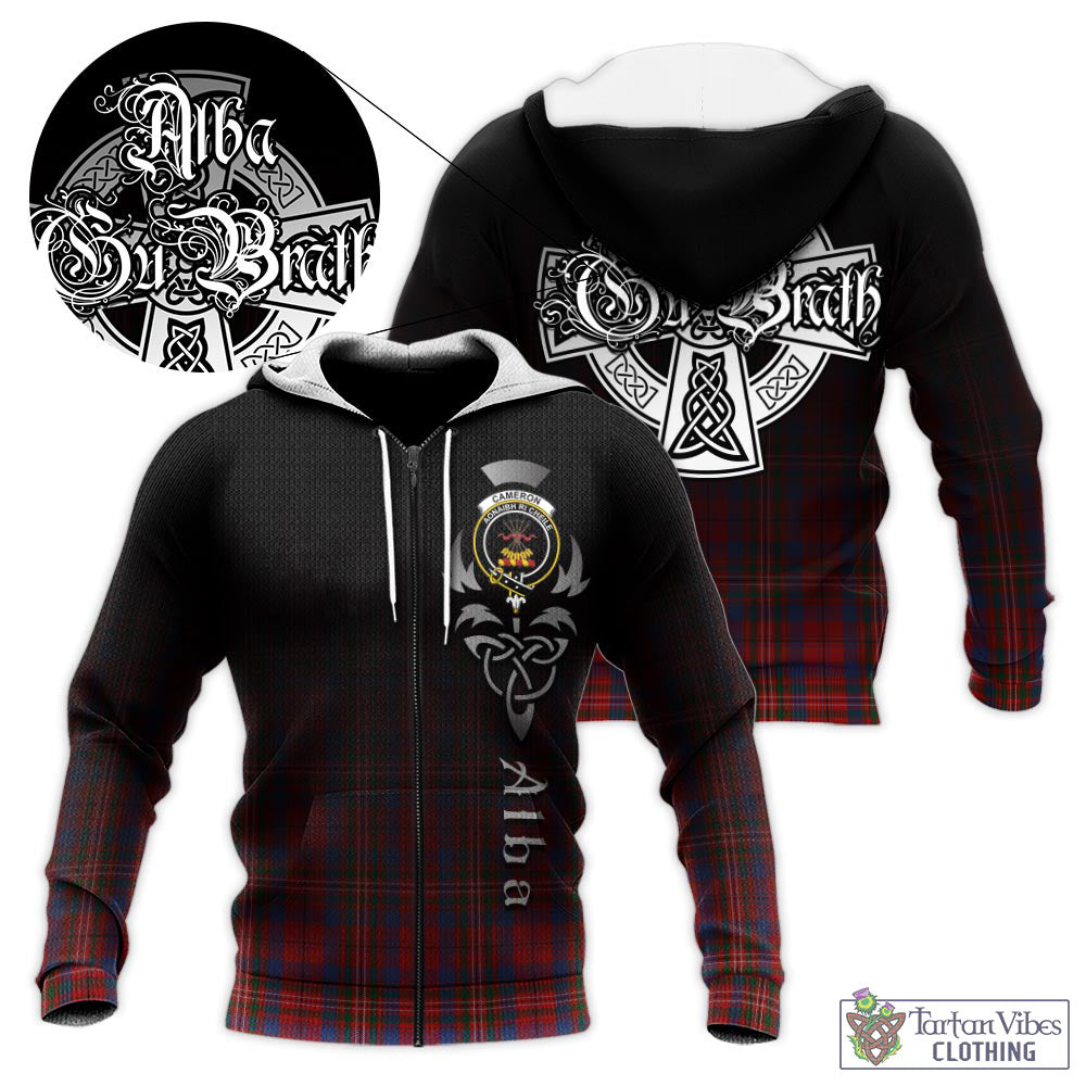 Tartan Vibes Clothing Cameron of Locheil Tartan Knitted Hoodie Featuring Alba Gu Brath Family Crest Celtic Inspired