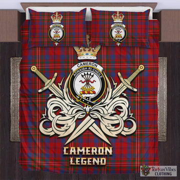 Cameron of Locheil Tartan Bedding Set with Clan Crest and the Golden Sword of Courageous Legacy