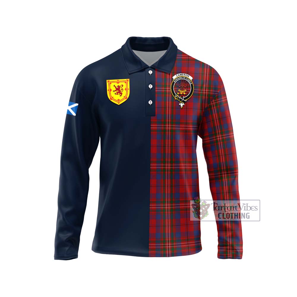 Tartan Vibes Clothing Cameron of Locheil Tartan Long Sleeve Polo Shirt with Scottish Lion Royal Arm Half Style