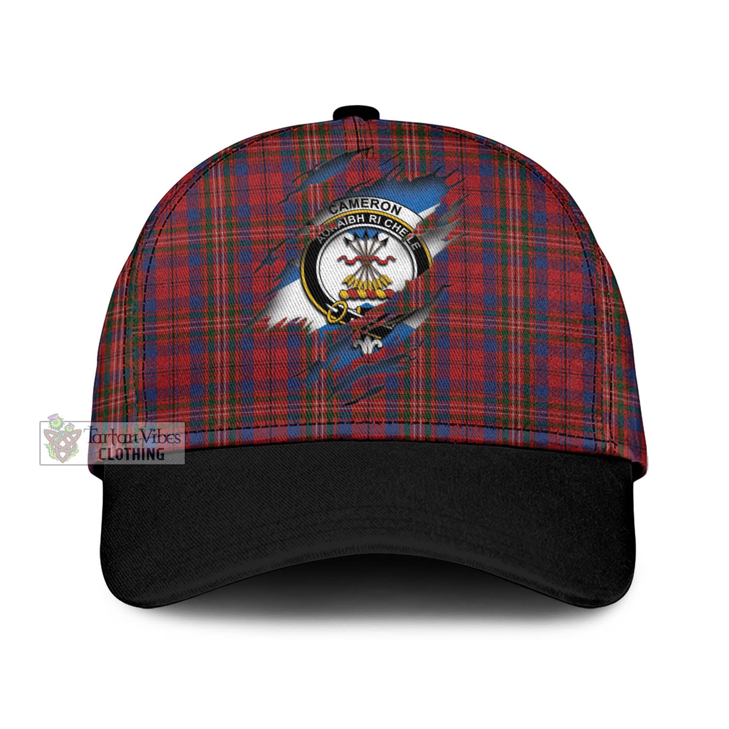 Tartan Vibes Clothing Cameron of Locheil Tartan Classic Cap with Family Crest In Me Style